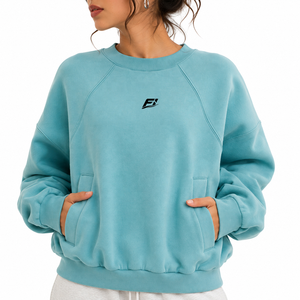 Sudadera Oversize Azul Sólido para Mujer, Cuello Redondo, Manga Larga, Ajuste Relajado, Top Casual de Felpa Suave, Estilo Urbano - Product Image 3