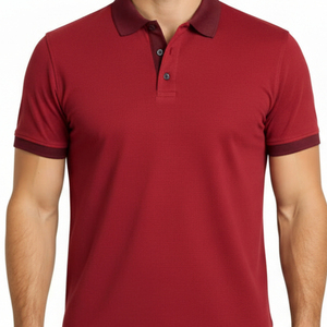 Camiseta de Verano Casual para Hombre, de Manga Corta, Tejida y Transpirable, con Logotipo Personalizado, Color Borgoña Rojo Oscuro, Cuello con Ribete en Contraste, Corte Ajustado - Product Image 6