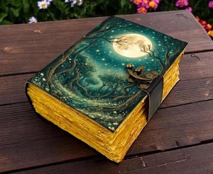 400 Pages Handmade Leather <b>Vintage</b> Grimoire Hardcover Journal Celestial Moon Forest Hand Water Color Sketchbook <b>Notebook</b> Thread - Product Image 3
