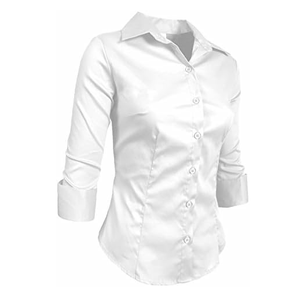 Venta Directa de Fábrica, Camisa Blanca con Botones para Mujer, Manga Tres Cuartos, Cuello Sólido, Blusa de Oficina - Product Image 1