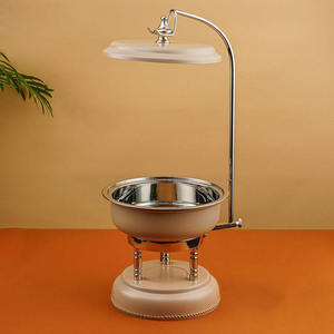 Calentador de sopa de lujo redondo colgante de acero inoxidable beige mate con soporte de gancho de arco alto, unidad individual - Product Image 3