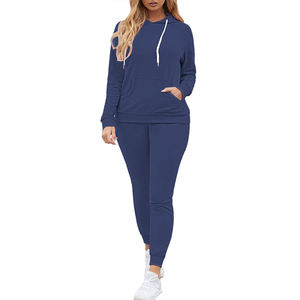 Ensemble de survêtement rose à capuche 100 % coton pour femme, manches longues, couleur unie, coupe décontractée, sweat-shirt et pantalon avec poches latérales - Product Image 3