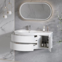 Meuble-lavabo de salle de bain moderne courbé suspendu avec tiroirs élégants en MDF Armoire flottante de rangement