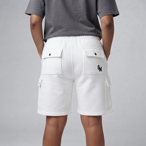 Women's White <b>Cargo</b> Shorts Elastic Waist Pockets Winter Style 100% Cotton Fleece Shorts Women Gym Workout Sweat Shorts - Product Image 2