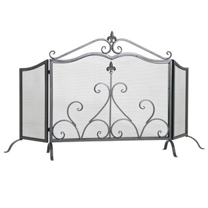 Écran de cheminée en métal de luxe à motif enroulé avec panneaux pliants en maille de protection, écran décoratif pour foyer en fer - Product Image 3