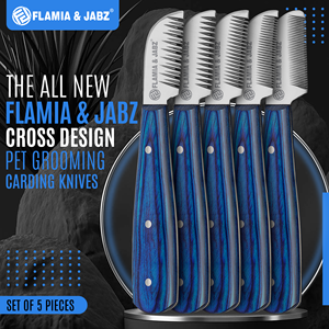 FLAMIA & JABZ หวีกรูมมิ่งสุนัขสแตนเลส ด้ามไม้สีฟ้า มีดตัดขนสัตว์เลี้ยงสำหรับเทอร์เรีย สีฟ้า - Product Image 6