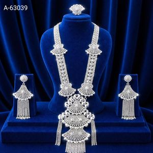 Ensemble de bijoux ethniques en gros pour femmes, collier et boucles d'oreilles tendance plaqués or avec zircon, ensemble de mariage A-63034 - Product Image 4