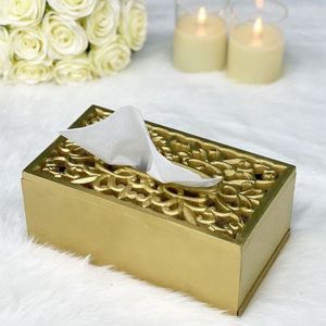 Boîte à mouchoirs en métal poli argenté avec accent floral doré, porte-mouchoirs facial fait main, décoration de table pour la maison, les hôtels et les bureaux - Product Image 2