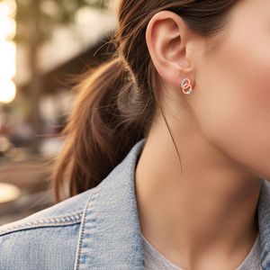 18K Rose Gold Interlocking Loop <b>Stud</b> <b>Earrings</b> Round Cut Lab Grown Diamond Luxury Fine Jewelry for Women - Product Image 2