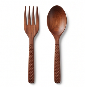 Ensemble cuillère et fourchette en bois, poli à la main, design minimaliste, couverts durables pour la restauration, le camping et les événements - Product Image 4