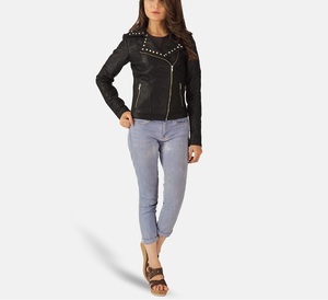 Nouvelle veste en cuir courte tendance pour femme, de haute qualité, élégante, avec décoration à rivets, idéale pour la superposition - Product Image 2