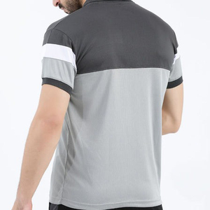 Polo de punto de manga corta para hombre, gris y blanco con bloques de color, corte regular informal, diseño transpirable - Product Image 3