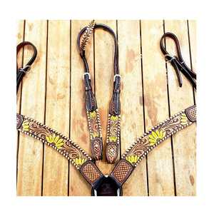 Wholesale Premium Quality New Design Equestrian <b>Leather</b> Horse Western Headstall Hand <b>Tooled</b> Carved for Riding Competitive Price - Product Image 2
