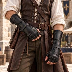 Vintage Steampunk PU <b>Leather</b> <b>Fingerless</b> Laced Up Gauntlet Bracers <b>Men</b> Women Motorcycle Racing Riding <b>Gloves</b> Retro Wrist Cuffs - Product Image 6