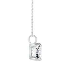 Collier pendentif en or blanc 14 carats massif avec diamant de laboratoire de 1 carat taille princesse - Product Image 1