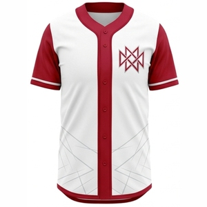 เสื้อเบสบอลสีขาวแดงแบบกำหนดเองสำหรับผู้ชาย แขนสั้น ระบายเหงื่อได้ดี พิมพ์ลายเรขาคณิตแบบซับลิเมชั่น ติดกระดุมด้านหน้า เสื้อผ้ากีฬาสำหรับผู้ใหญ่ - Product Image 1