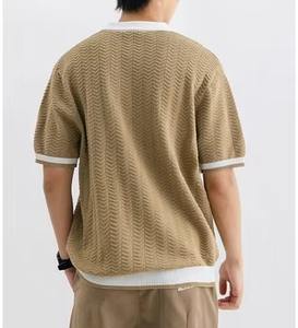 เสื้อโปโลถักแขนสั้นทรงเข้ารูปแฟชั่นผู้ชายสีพื้นระบายอากาศสำหรับฤดูร้อน - Product Image 6