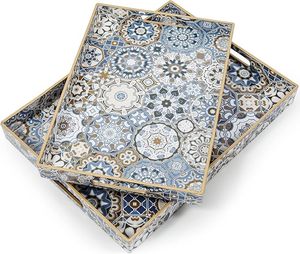 Nuevo Diseño Hs Husnain Crafts, Bandeja de Servir Rectangular Multifuncional de Madera Esmaltada con Motivos Florales, Estilo Zen Asiático, Hecha a Mano por Expertos Artesanos Indios - Product Image 1