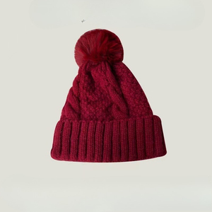 Unisex Knitted Beanie Hat with <b>Pom</b> <b>Pom</b> Solid <b>White</b> Winter Hat for Adults 56-58CM Casual Style Hand Knitted Acrylic - Product Image 1