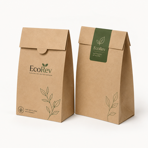 EcoRev Kraft Paper Self-Folding <b>Bag</b> Recyclable Eco-Friendly Offset Printing Button Closure Food Gift <b>Craft</b> Use - Product Image 1