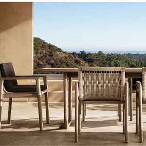 Addison Outdoor <b>Dining</b> <b>Armchair</b> Rattan Teak Wood Contemporary Garden Chair Durable Hard Floor Use - Product Image 1