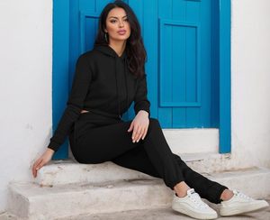 Ensemble de survêtement personnalisé pour femmes, 2 pièces, sweat-shirt court et pantalon de survêtement, OEM, vente en gros - Product Image 2