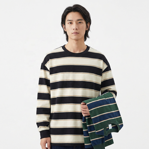 เสื้อยืดแขนยาวลายทางสำหรับผู้ชาย คอกลม ทรงปกติ สีเขียว น้ำเงิน ดำ ขาว - Product Image 5