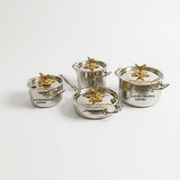 Ensemble de casseroles en métal martelé design avec poignées dorées, en acier inoxydable, compatible induction, pour cuisine, casseroles et marmites