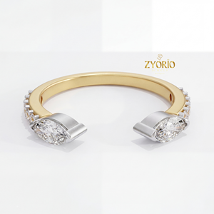 Anillo de compromiso y boda de lujo de plata 925 con diamante marquise cultivado en laboratorio, diseño de doble piedra entrelazada, anillo apilable con espacio entre las piedras, Zyorio Jewels - Product Image 6