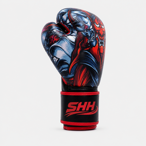 Gants de boxe professionnels en cuir légers et imperméables à doigts entiers, design démon personnalisé, rouge et noir, pour sparring et Muay Thai, à lacets - Product Image 2