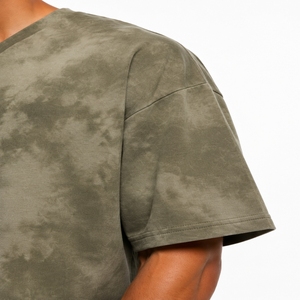 Men V-Neck <b>Tie</b>-Dye Oversized Short Sleeve T-Shirt <b>Knitted</b> Casual Style Camouflage Pattern Regular Length T Shirt For Men - Product Image 6