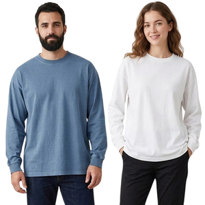 T-shirt unisexe à manches longues col rond 100 % coton, décontracté, uni, en jersey, coupe oversize - Product Image 1