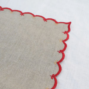 Luxury Handmade Embroidered <b>Square</b> Linen Napkin Set Scallop <b>Edge</b> Reusable Eco-Friendly Dining Table Decor - Product Image 1