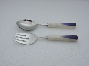 premium 304 stainless steel salad <b>server</b> resin handle spoon fork serving utensil set for <b>buffet</b> restaurant wholesale OEM - Product Image 4