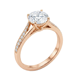 Bague de fiançailles solitaire demi-éternité en or massif 10K 14K 18K avec diamant de laboratoire taille ronde certifié IGI, couleur DEF, clarté VS VVS - Product Image 2