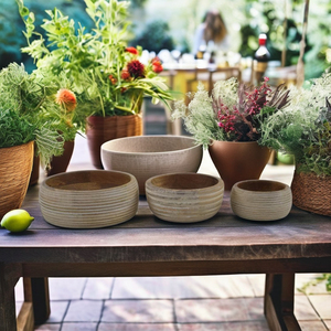 Frutero y Ensaladera de Madera de Mango con Diseño Acanalado, Estilo Americano Moderno, Hecho a Mano, para Decoración del Hogar, Cocina, Vajilla para Fiestas, IHA IHAT257 - Product Image 1