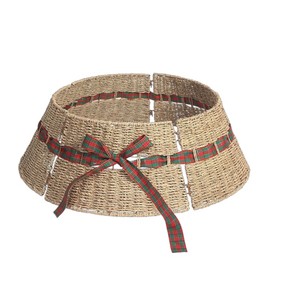 Decorative Woven Seagrass <b>Christmas</b> <b>Tree</b> Collar Farmhouse <b>Tree</b> <b>Base</b> Cover with Ribbon - Product Image 3