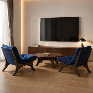 Modern Solid Wood Lounge <b>Chair</b> with Deep Navy Cushion <b>Black</b> Wood Frame for Living Room Hotel Villa Resort Furniture - Product Image 4