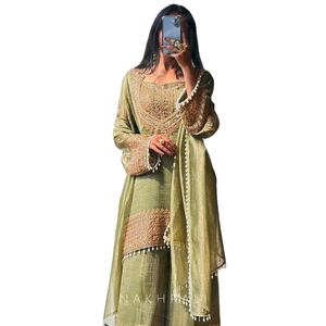 Traje Sharara Salwar/Palazzo de Georgette con Bordado Intenso y Costuras Étnicas Indias para Mujer, Ideal para Invierno y Verano, Absorbe la Humedad - Product Image 1