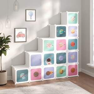 Armoire de rangement modulaire à 15 cubes en plastique PP blanc et acier, adaptée aux enfants et aux adolescents - Product Image 1