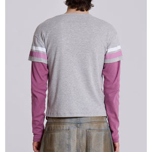 T-shirt gris pour homme avec imprimé rose 82, bordure contrastée, manches courtes, col rond, coupe décontractée en jersey - Product Image 6