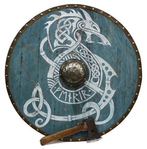 Authentique bouclier Viking Ouroboros en bois et métal, usé par le combat, poli, art mural médiéval, fait main pour le Nouvel An chinois - Product Image 2