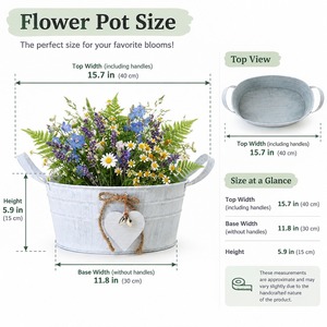 Maceta de Acero Galvanizado Blanca con Asa, Estilo Shabby Chic, Etiqueta con Forma de Corazón, Arreglo de Flores Silvestres, Decoración de Mesa para el Hogar y Hoteles - Product Image 4