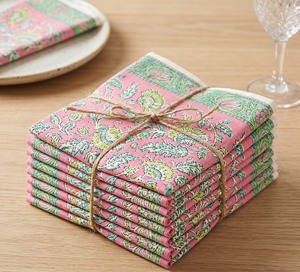 ผ้าเช็ดปากผ้าฝ้ายพิมพ์ลาย สี่เหลี่ยมผืนผ้า สไตล์วินเทจ ทำด้วยมือ 6 ชิ้น 6*6 นิ้ว ซักเครื่องได้ ตกแต่งโต๊ะ - Product Image 6