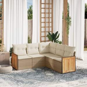 Conjunto de Sofás de Jardín de Ratán Sintético PE Beige y Acero con Recubrimiento en Polvo - Product Image 1