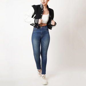 Wholesale Custom Hot Fit Crop Women's Varsity Baseball Jacket <b>High</b> Quality Crop <b>Top</b> with Long Winter Sleeves Blank <b>Leather</b> - Product Image 1