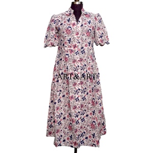 Vestido de verano informal para mujer, de algodón, con estampado artesanal, estilo bohemio, cómodo, moderno, ligero, suave, corte en A. - Product Image 3