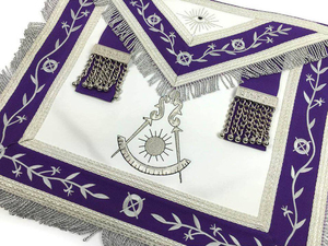 Past Master Blue Lodge <b>Apron</b> - <b>White</b> & Purple with Silver Machine Embroidery custom embroidery, and expert craftsmanship - Product Image 5