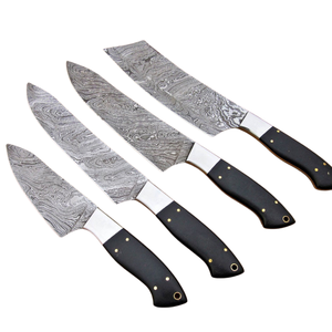 Ensemble de 4 couteaux de chef en acier Damas faits à la main avec manches en Micarta noir, pour la cuisine professionnelle, la découpe et le hachage - Product Image 2
