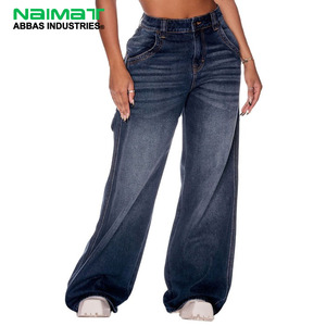 Pantalon cargo en jean bleu clair pour femme, coupe large, taille haute, multi-poches, style streetwear, pantalon en jean ample - Product Image 1